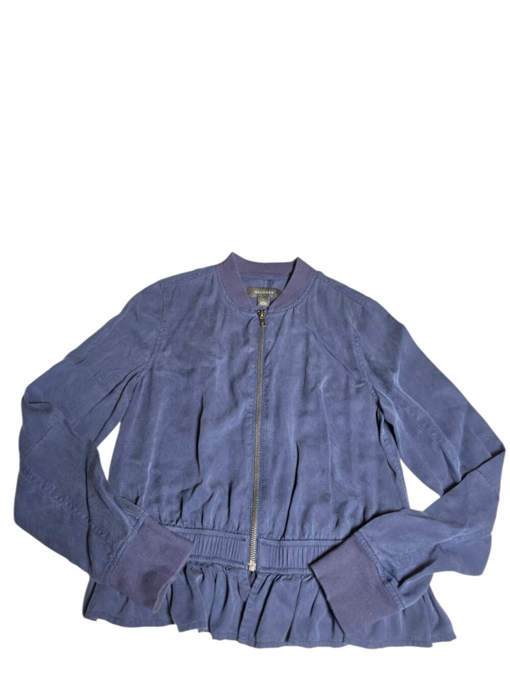 Halogen Women's Ruffle Hem Navy Tencel Bomber Lightweighe Jacket Sz S